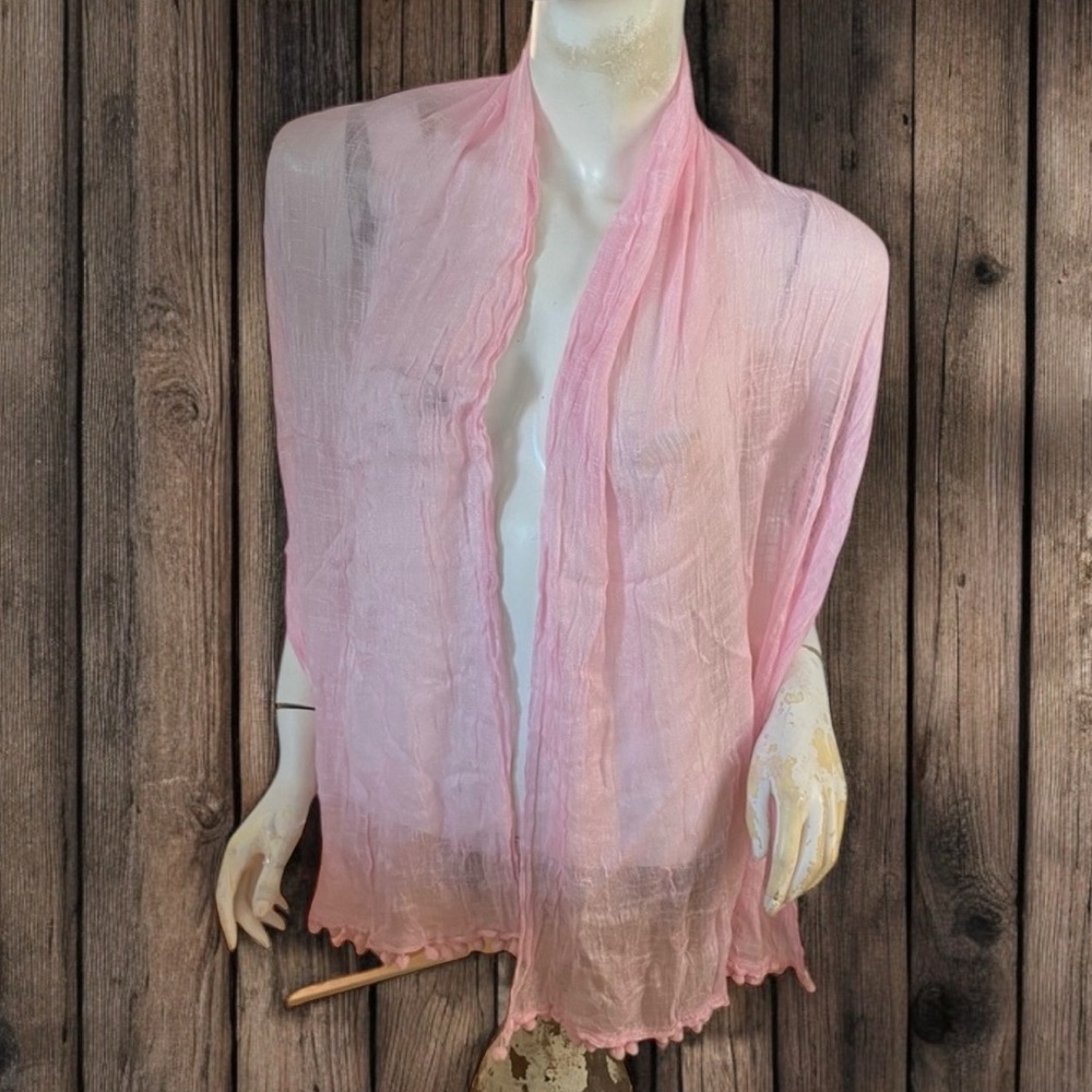 🤑10/$100 Boho chic bohemian pink sheer Pom Pom thin knit scarf